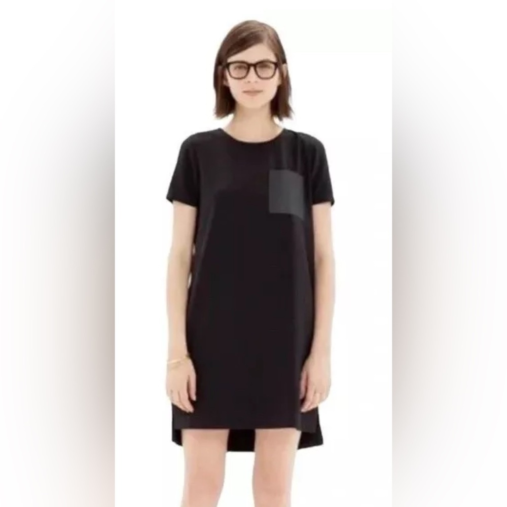 J.CREW Dark Black Knit Mini Sheath Career Dress W/Faux Leather Pocket Small